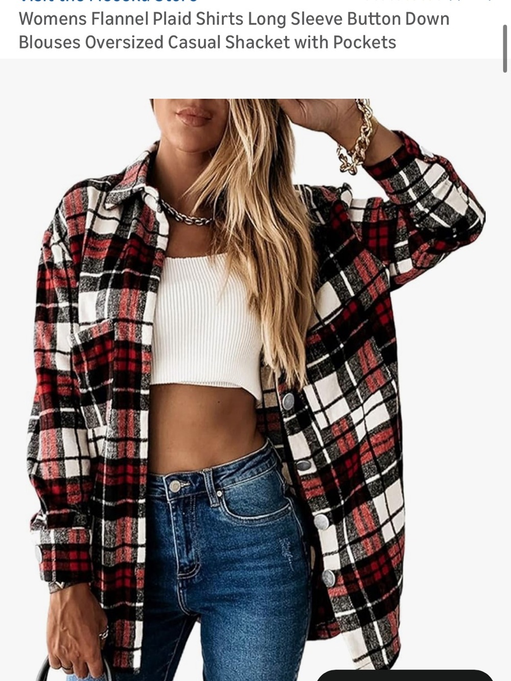 Women's Red and Black Plaid Button-Down Shacket
